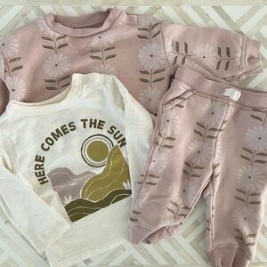 LITTLE CO. Baby Girls Floral Boho Pullover, Joggers & Tee Bundle, 6mo